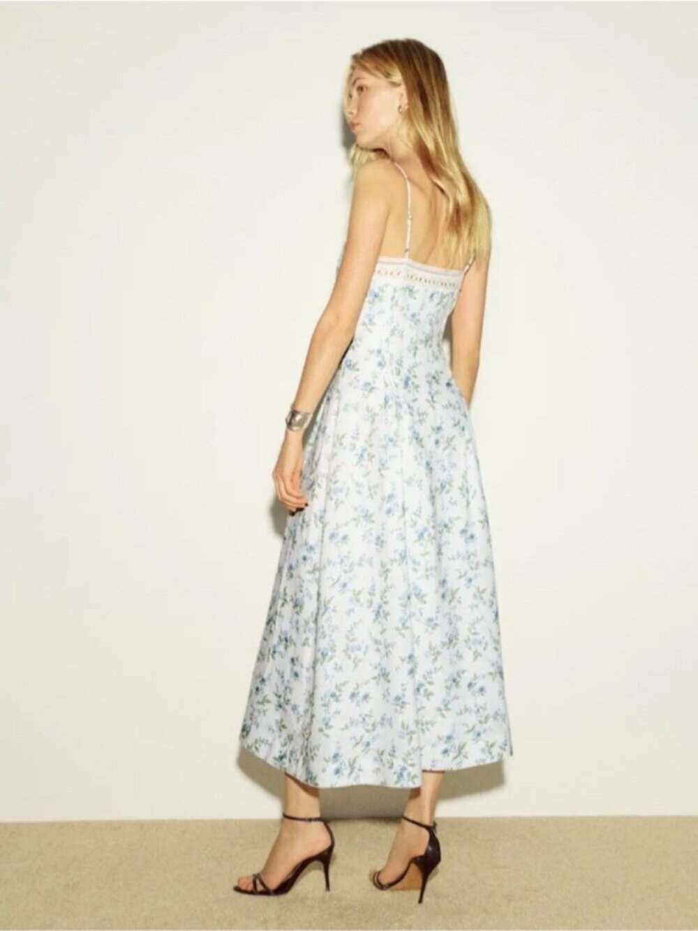 NEW Reformation Pomona Linen Lace Trim Midi Dress Nostalgia Floral | US 4 UK 8 - Picture 4 of 12